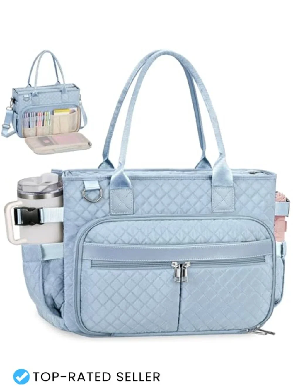 Teacher Tote Bag with Laptop Compartment, Large Cup Holder, Zip Closure Work
